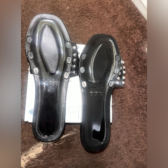 Women's Rivet Flat Slides, Transparent Open Toe Summer Shoes - Picture 2 of 3